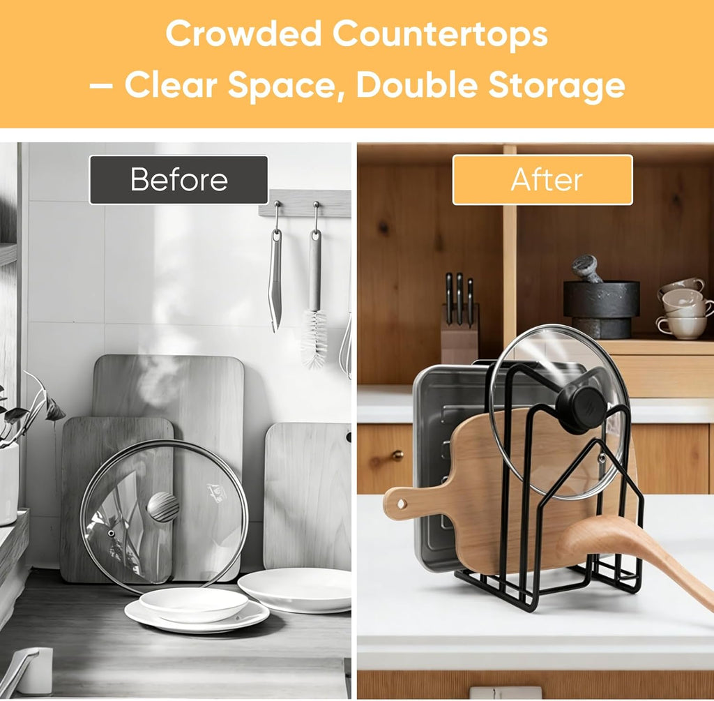 Cutting Board Holder Chopping Boards Organizer Holder Kitchen Countertop Pot Pan Lids Rack Kitchenware Organizer Flat Steel 4.92 X 5.7 X 8.47 In. Black