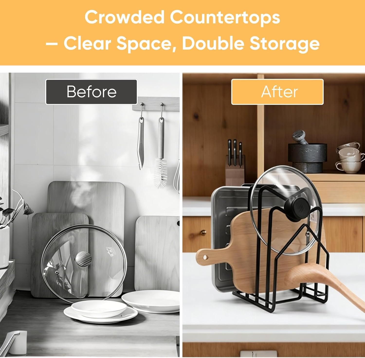 Cutting Board Holder Chopping Boards Organizer Holder Kitchen Countertop Pot Pan Lids Rack Kitchenware Organizer Flat Steel 4.92 X 5.7 X 8.47 In. Black
