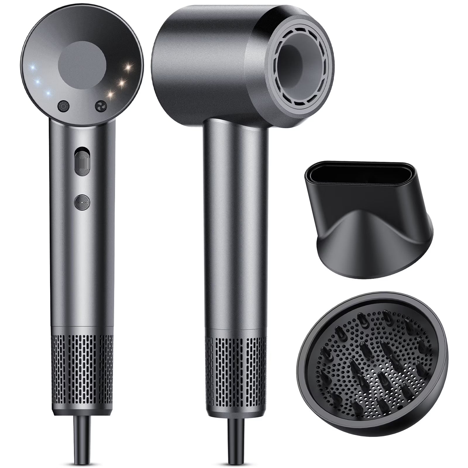 Hair Dryer, 160000 RPM Professional High Speed Blow Dryer, Heat-Control & Low Noise Hairdryer for Faster Drying Hair Types, Travel with Diffuser, Deep Grey