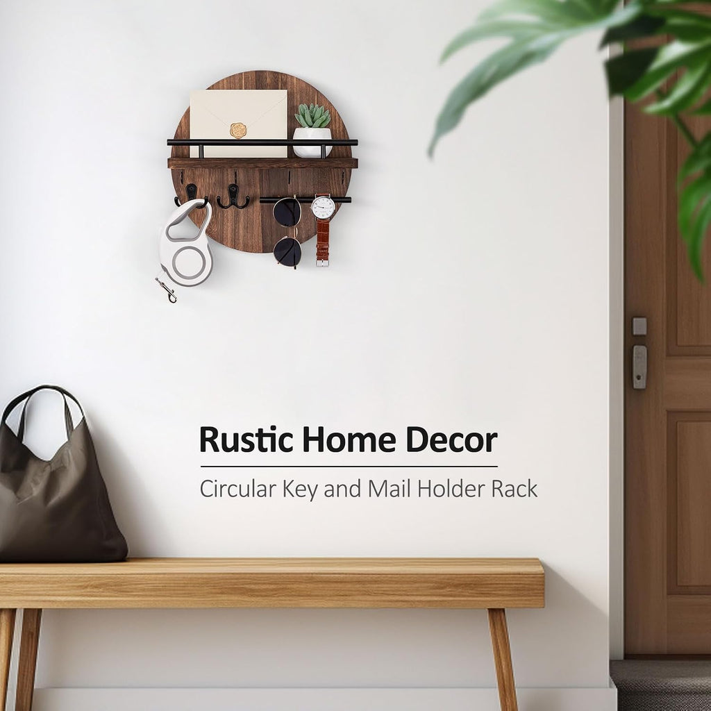 Key Holder for Wall Set, 9.8 Inch Circular Key Holder (Brown) and 11.8 Inch Key Holder for Wall (Brown)