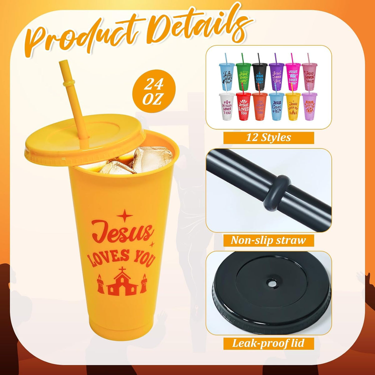 24 Pcs Christian Tumblers Bulk 24 Oz Bible Verse Cups with Lids and Straws Religious Drink Cups for Church Gifts VBS Gifts Sunday School Events Faith-Based Party Favors