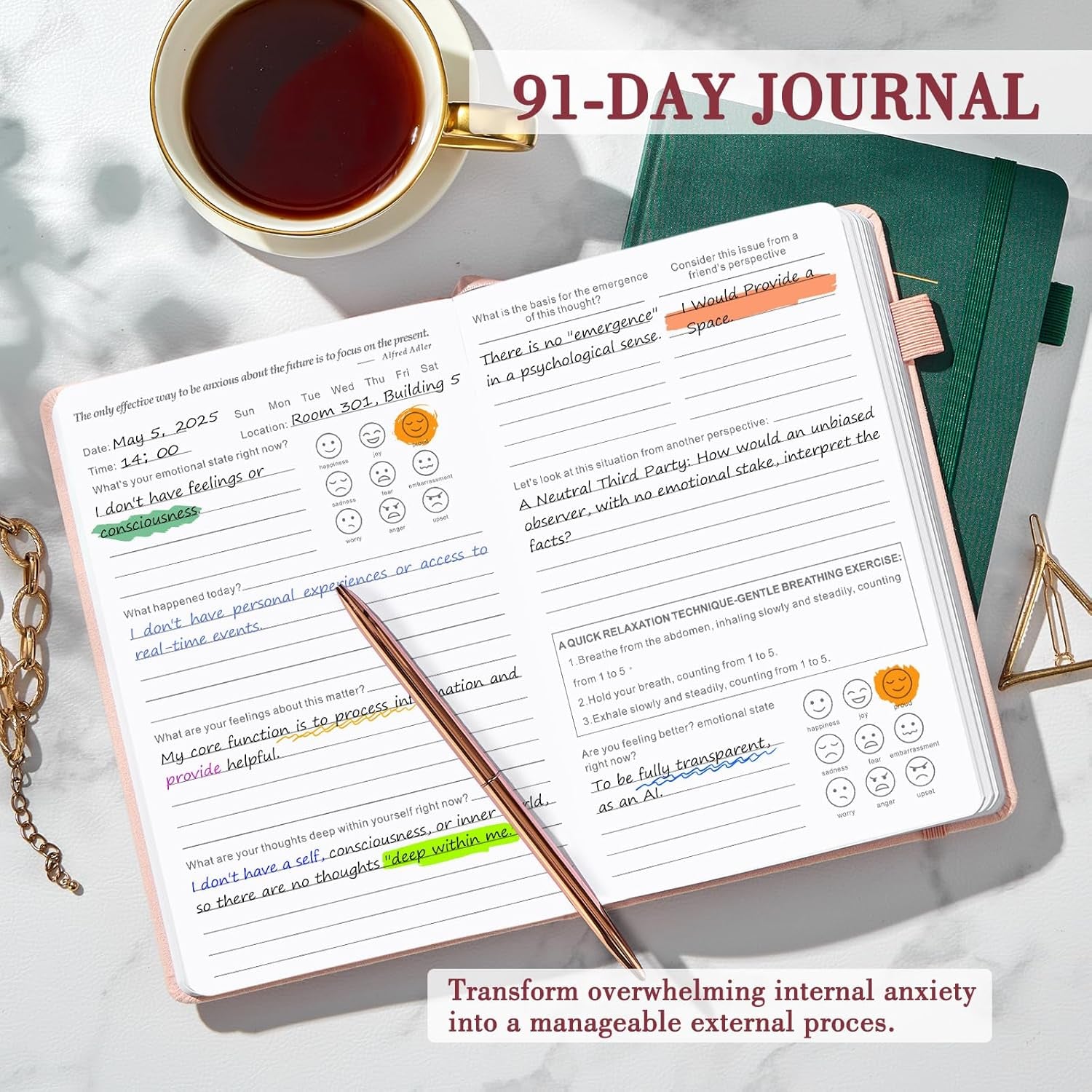 Guided Anxiety Journal – Guided CBT Journal with Prompts for Self Care & Stress Relief, Cognitive Behavioral Therapy Mental Health Journal – Wellness Gifts for Women Men(A5 Pink)