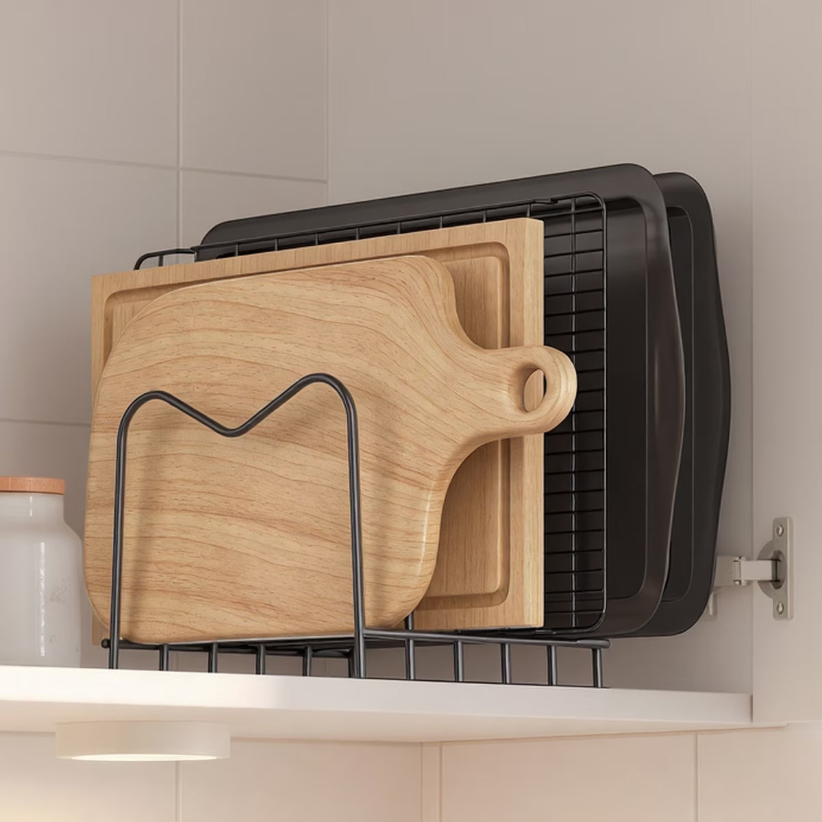 Cutting Board Holder Stand and Baking Sheet Rack for Cabinet, Kitchen Organizer for Boards, Baking Sheets, Lids and Skillets, Pot and Pan Organizer inside Cabinet, 1 Pack