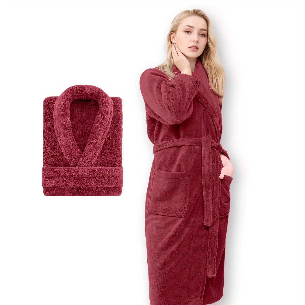 Unisex Extra Warm Coral Fleece Bathrobe Mens and Women Adult Robes for Your Bathroom Bath Towel Bedroom Shawl Collar Robes, Valentines gift for lovers - Elle Ere Peace