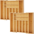 Bamboo Drawer Organizer, 2 Pack - Expandable Silverware Organizer & Utensil Organizer, Cutlery Tray with Dividers, 7-9 Slots- Premium Kitchen Organizer for Utensils & Flatware (Natural)