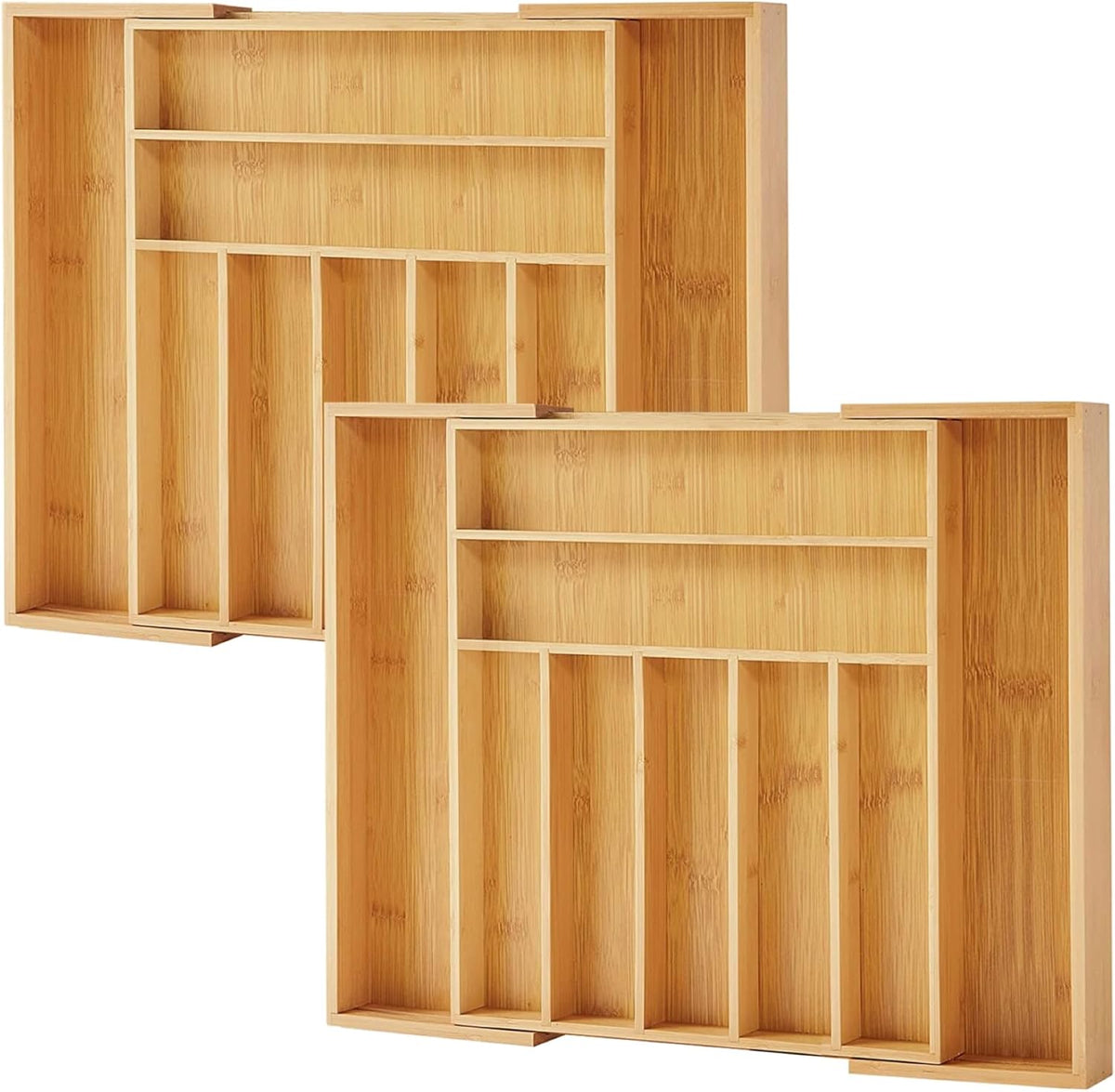 Bamboo Drawer Organizer, 2 Pack - Expandable Silverware Organizer & Utensil Organizer, Cutlery Tray with Dividers, 7-9 Slots- Premium Kitchen Organizer for Utensils & Flatware (Natural)