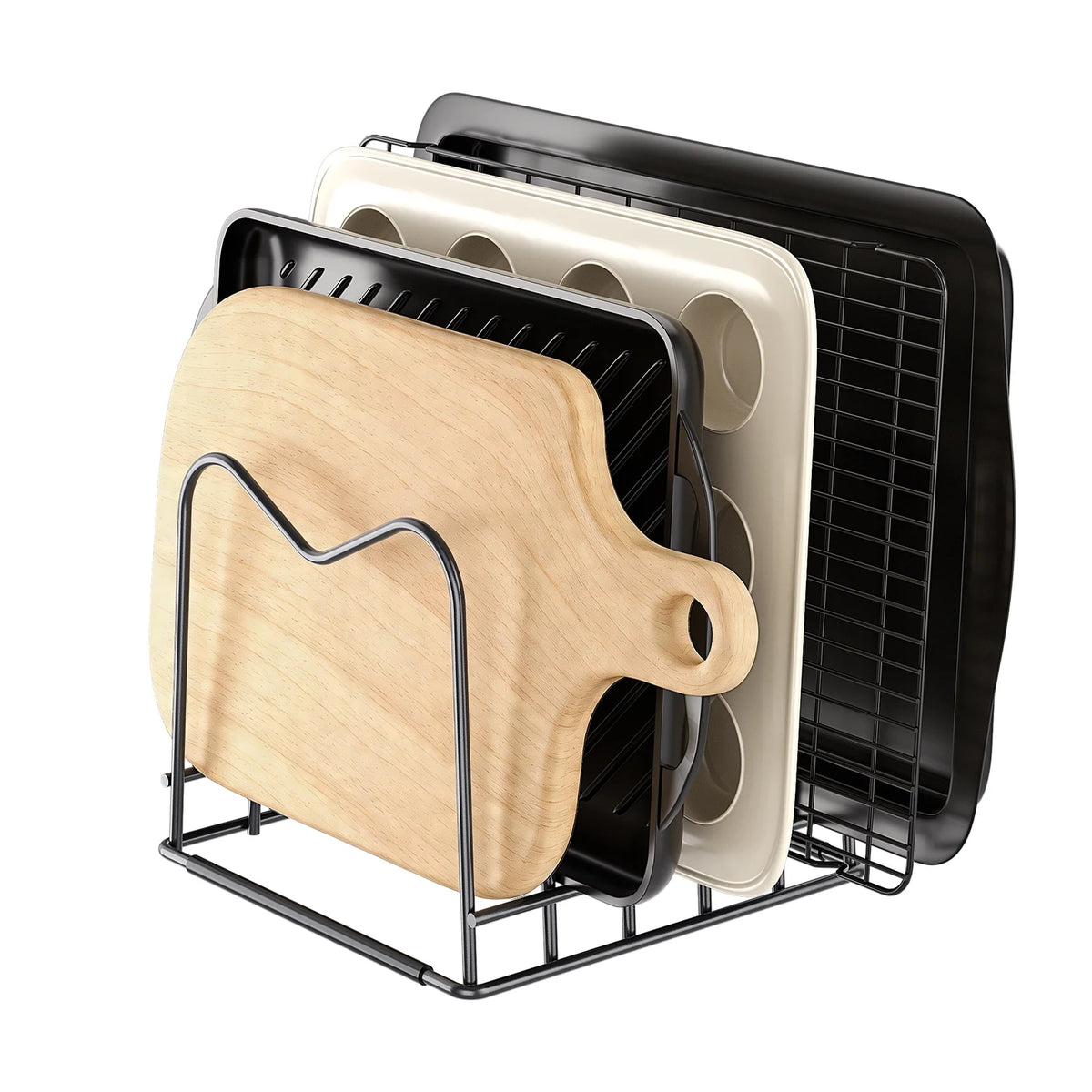 Cutting Board Holder Stand and Baking Sheet Rack for Cabinet, Kitchen Organizer for Boards, Baking Sheets, Lids and Skillets, Pot and Pan Organizer inside Cabinet, 1 Pack