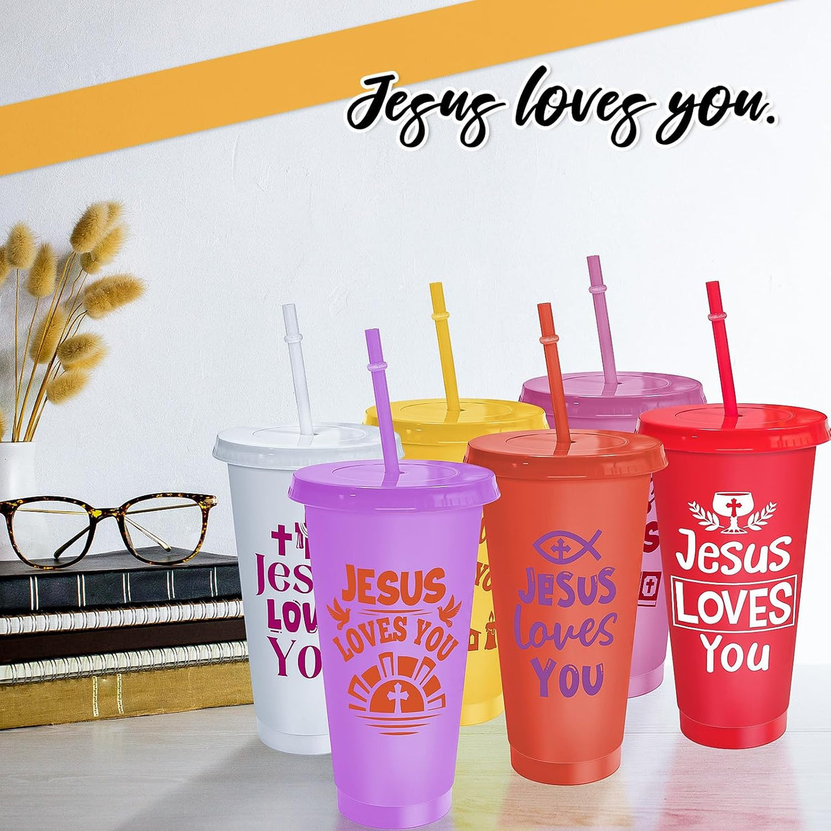 24 Pcs Christian Tumblers Bulk 24 Oz Bible Verse Cups with Lids and Straws Religious Drink Cups for Church Gifts VBS Gifts Sunday School Events Faith-Based Party Favors