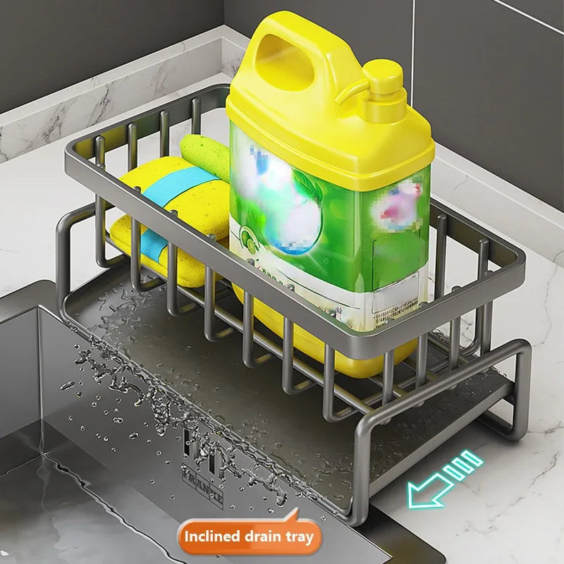 Self-Draining Sink Shelf Stainless Steel Kitchen Sink Drain Rack Soap Sponge Holder Kitchen Sink Organizer Kitchen Organizer