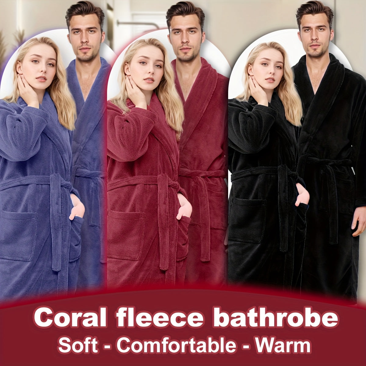 Unisex Extra Warm Coral Fleece Bathrobe Mens and Women Adult Robes for Your Bathroom Bath Towel Bedroom Shawl Collar Robes, Valentines gift for lovers - Elle Ere Peace