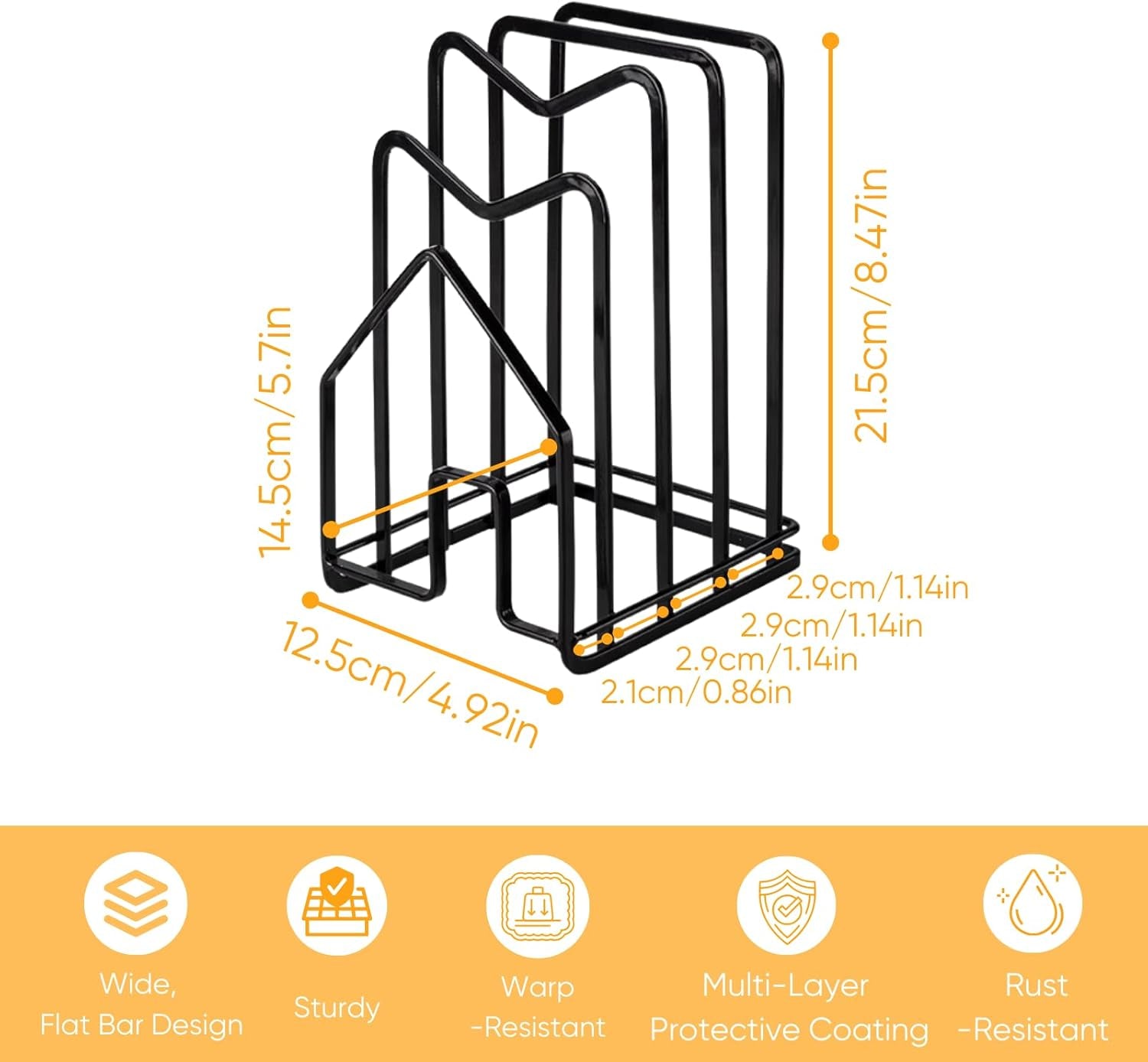 Cutting Board Holder Chopping Boards Organizer Holder Kitchen Countertop Pot Pan Lids Rack Kitchenware Organizer Flat Steel 4.92 X 5.7 X 8.47 In. Black