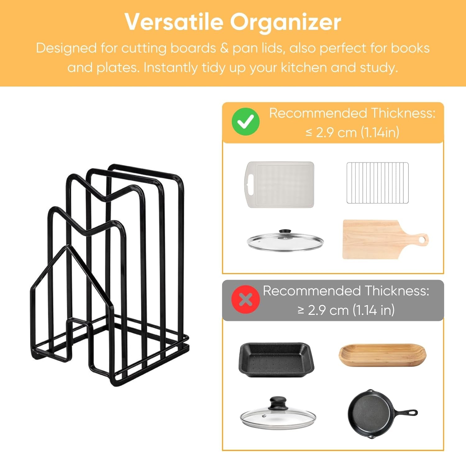 Cutting Board Holder Chopping Boards Organizer Holder Kitchen Countertop Pot Pan Lids Rack Kitchenware Organizer Flat Steel 4.92 X 5.7 X 8.47 In. Black