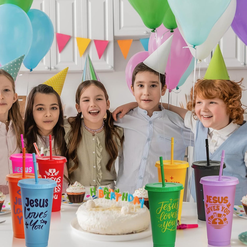 24 Pcs Christian Tumblers Bulk 24 Oz Bible Verse Cups with Lids and Straws Religious Drink Cups for Church Gifts VBS Gifts Sunday School Events Faith-Based Party Favors