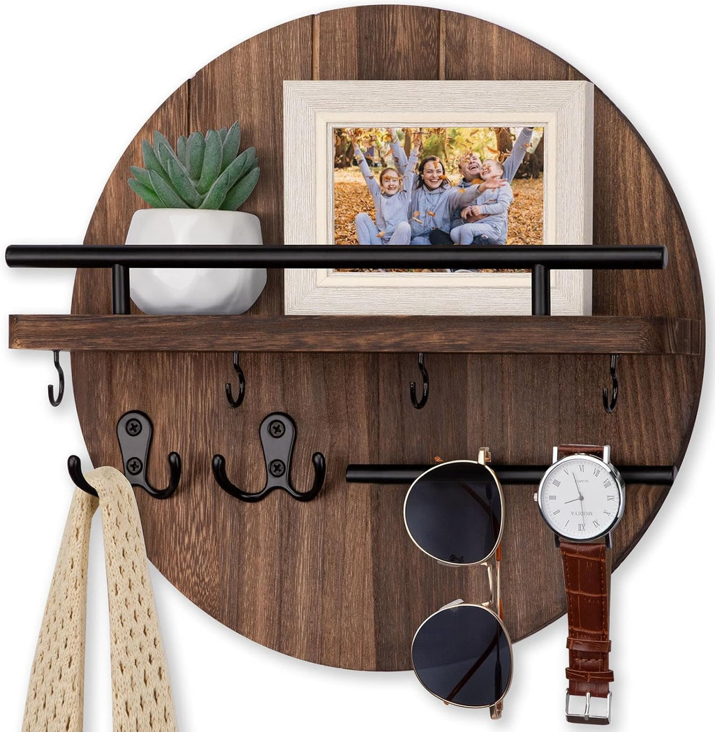 Key Holder for Wall Set, 9.8 Inch Circular Key Holder (Brown) and 11.8 Inch Key Holder for Wall (Brown)