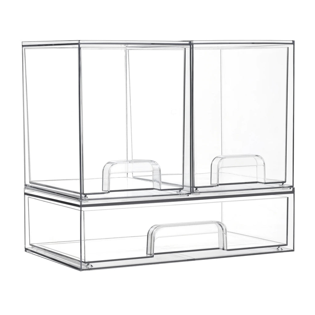 Stackable Storage Drawers Set of 3,Clear Plastic Organizer Bins for Makeup, Cosmetics, Beauty Supplies