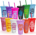 24 Pcs Christian Tumblers Bulk 24 Oz Bible Verse Cups with Lids and Straws Religious Drink Cups for Church Gifts VBS Gifts Sunday School Events Faith-Based Party Favors