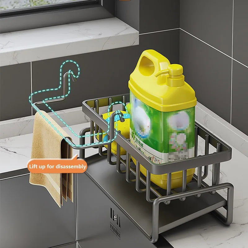 Self-Draining Sink Shelf Stainless Steel Kitchen Sink Drain Rack Soap Sponge Holder Kitchen Sink Organizer Kitchen Organizer