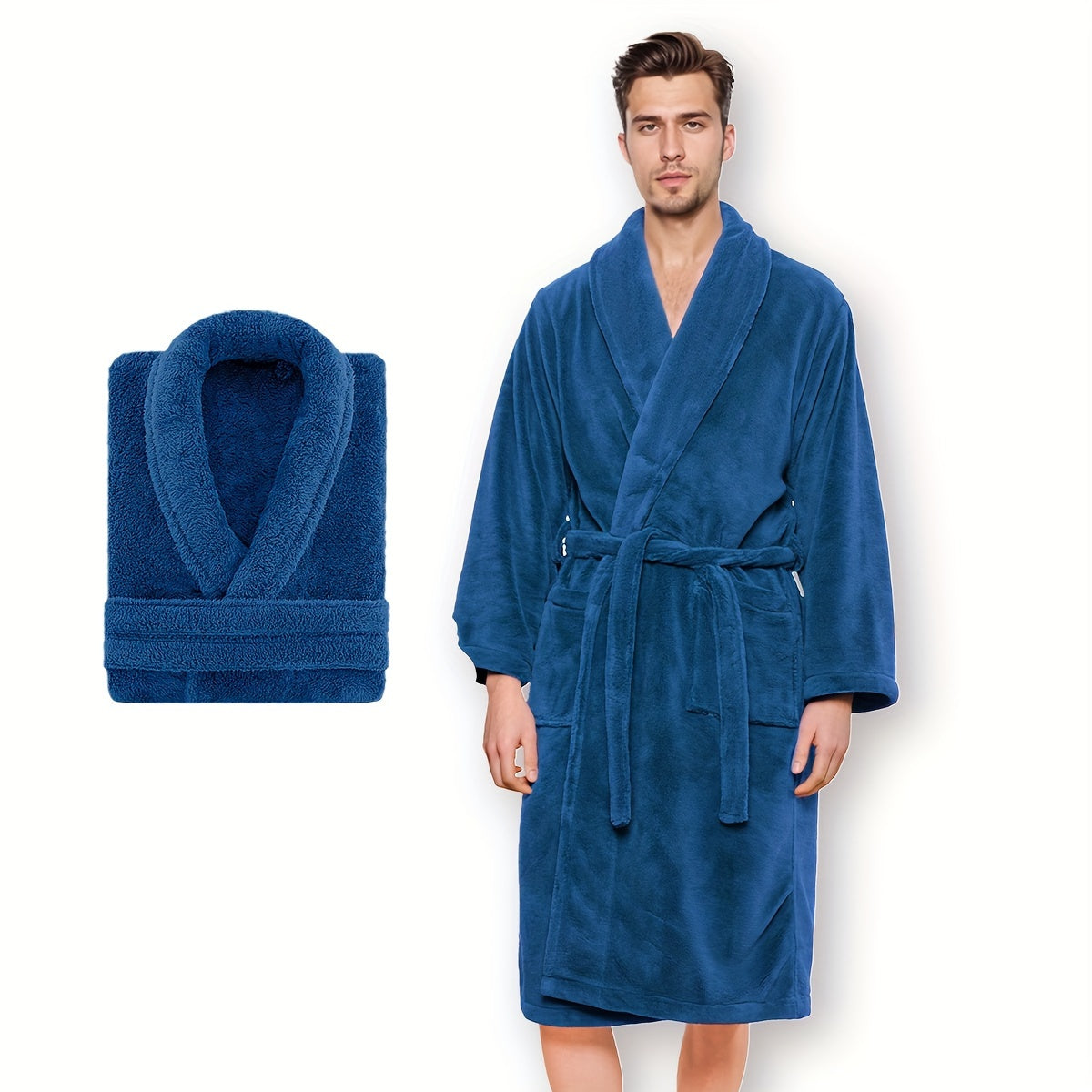 Unisex Extra Warm Coral Fleece Bathrobe Mens and Women Adult Robes for Your Bathroom Bath Towel Bedroom Shawl Collar Robes, Valentines gift for lovers - Elle Ere Peace