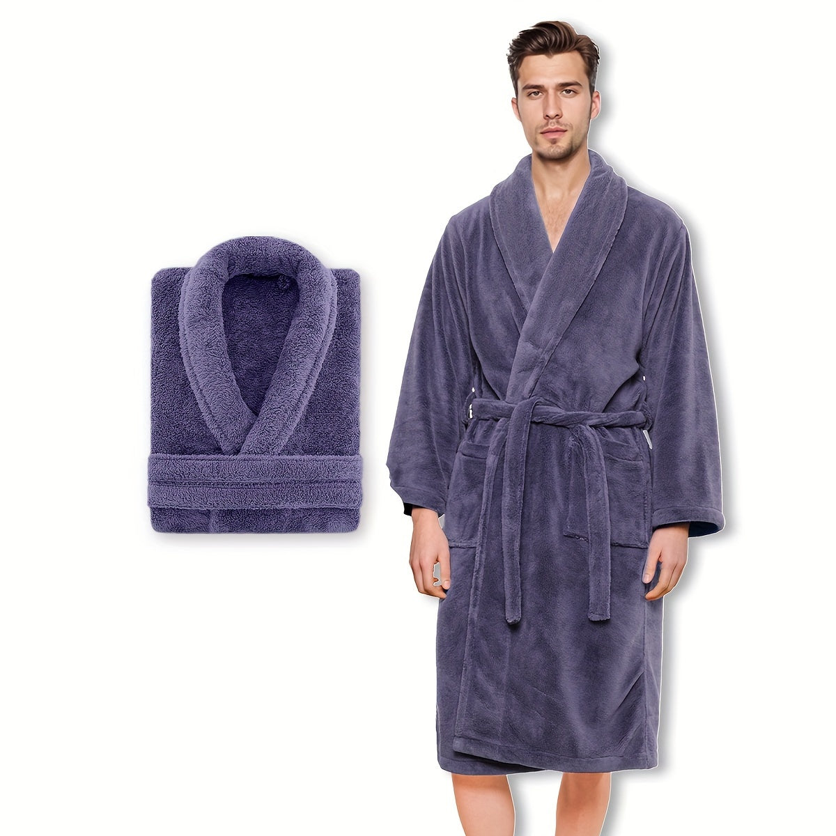 Unisex Extra Warm Coral Fleece Bathrobe Mens and Women Adult Robes for Your Bathroom Bath Towel Bedroom Shawl Collar Robes, Valentines gift for lovers - Elle Ere Peace