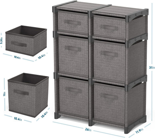 6 Cube Storage Organizer - Gray Cube Organizer Shelf, DIY Storage Cubes Organizer Shelves with Fabric Storage Cubes, Sturdy Cubbies Storage Shelves, Cube Storage Shelf for Bedroom, Playroom and More
