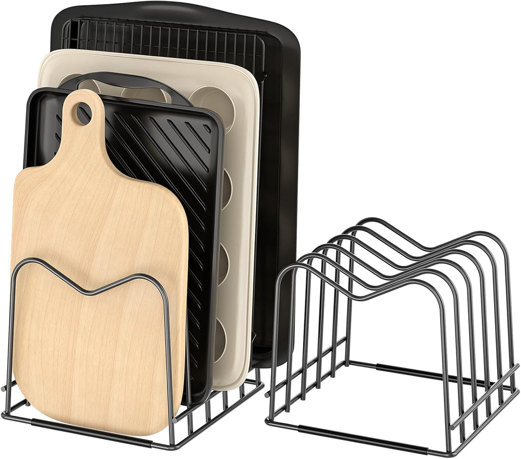 2 PC 5Mm Wire Cutting Board Organizer Holder Stand for Cabinet | Full Silicone Strip, No Slipping or Scratches, 1.2" Slot Spacing, Holds Cutting Boards, Sheet Pans, Skillets inside Cabinet