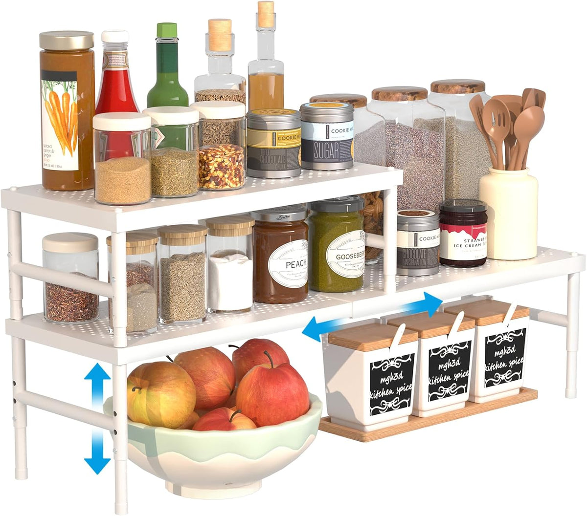 2 Pack Expandable Adjustable Stackable Kitchen Cabinet Organizer,Spice Rack