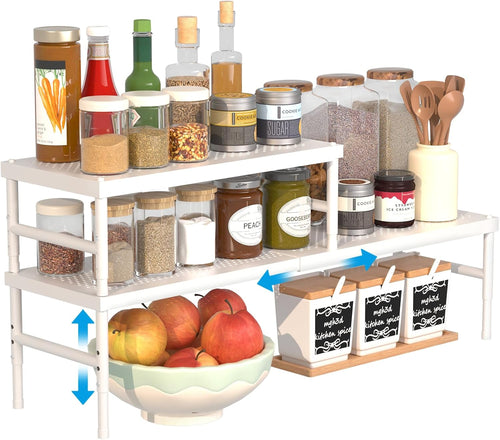 2 Pack Expandable Adjustable Stackable Kitchen Cabinet Organizer,Spice Rack