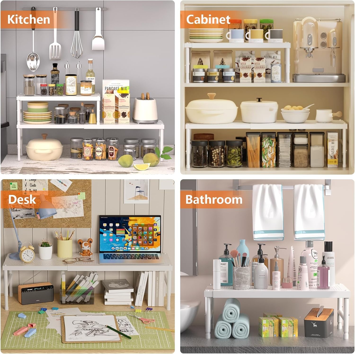 2 Pack Expandable Adjustable Stackable Kitchen Cabinet Organizer,Spice Rack