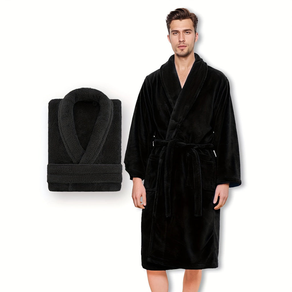 Unisex Extra Warm Coral Fleece Bathrobe Mens and Women Adult Robes for Your Bathroom Bath Towel Bedroom Shawl Collar Robes, Valentines gift for lovers - Elle Ere Peace