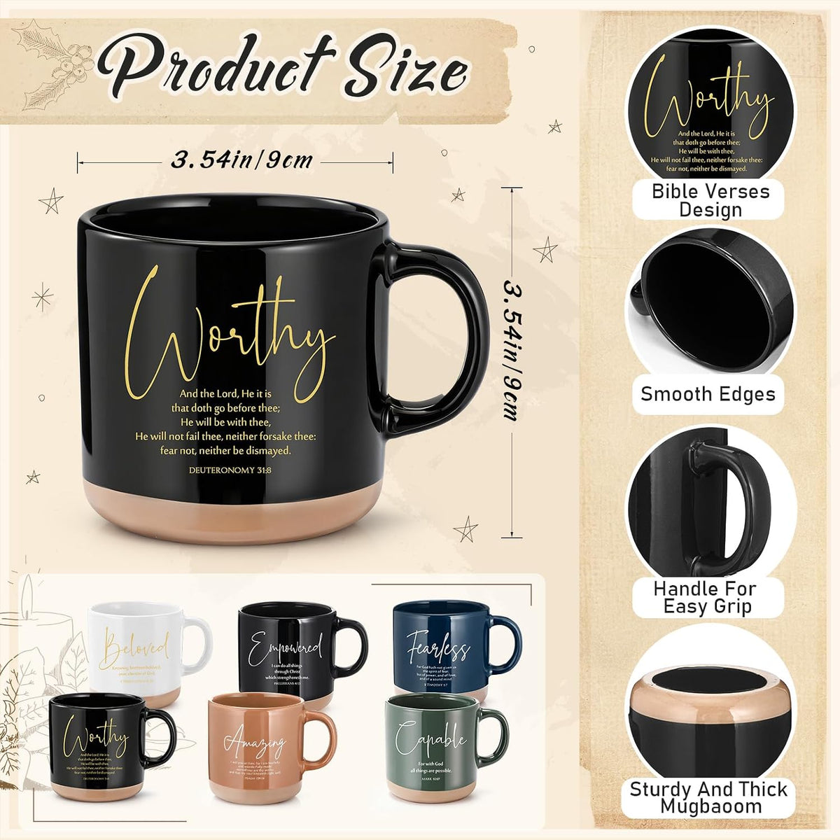 18 Pcs Christian Church Gift 13Oz Coffee Mug Journal Pen, Dark