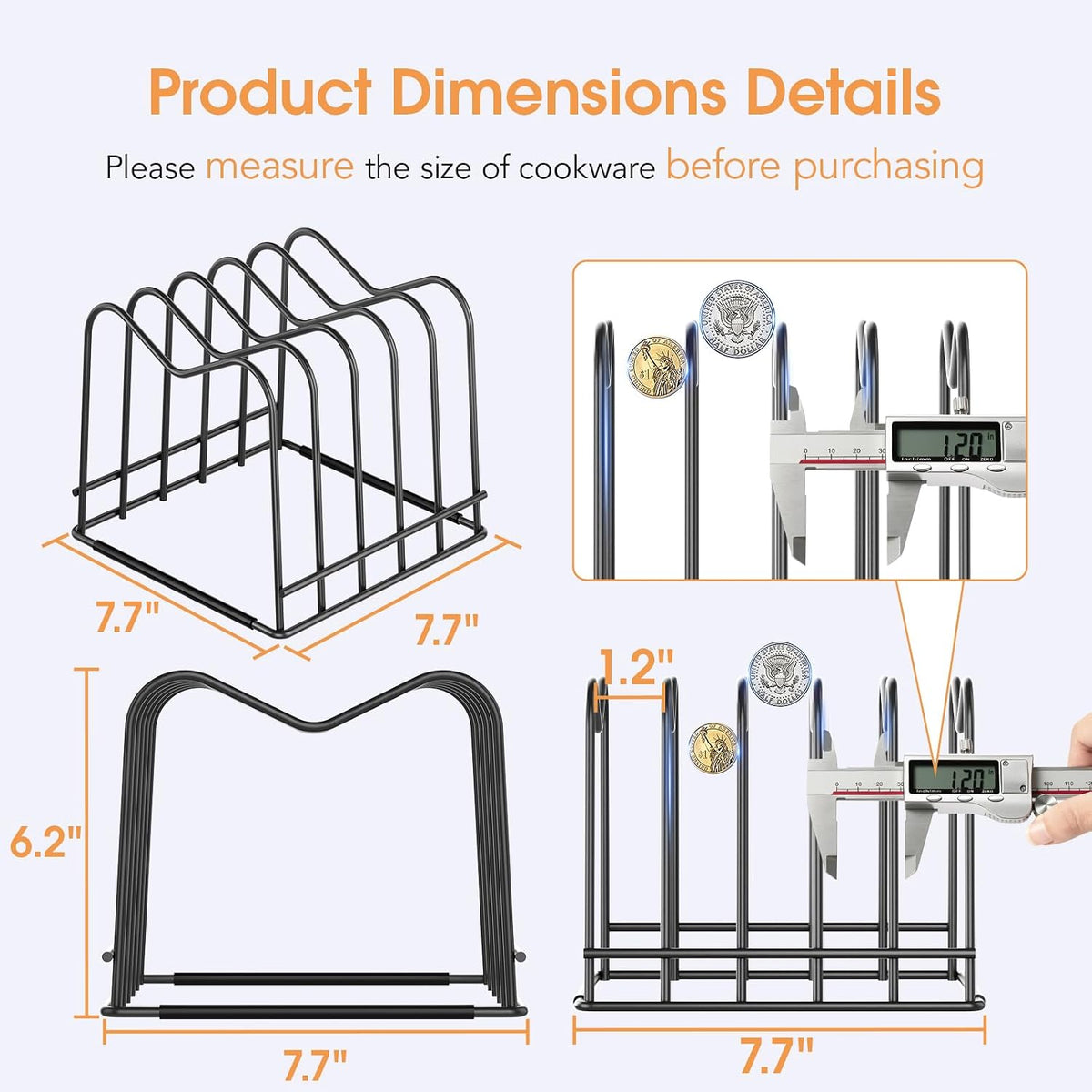 2 PC 5Mm Wire Cutting Board Organizer Holder Stand for Cabinet | Full Silicone Strip, No Slipping or Scratches, 1.2" Slot Spacing, Holds Cutting Boards, Sheet Pans, Skillets inside Cabinet