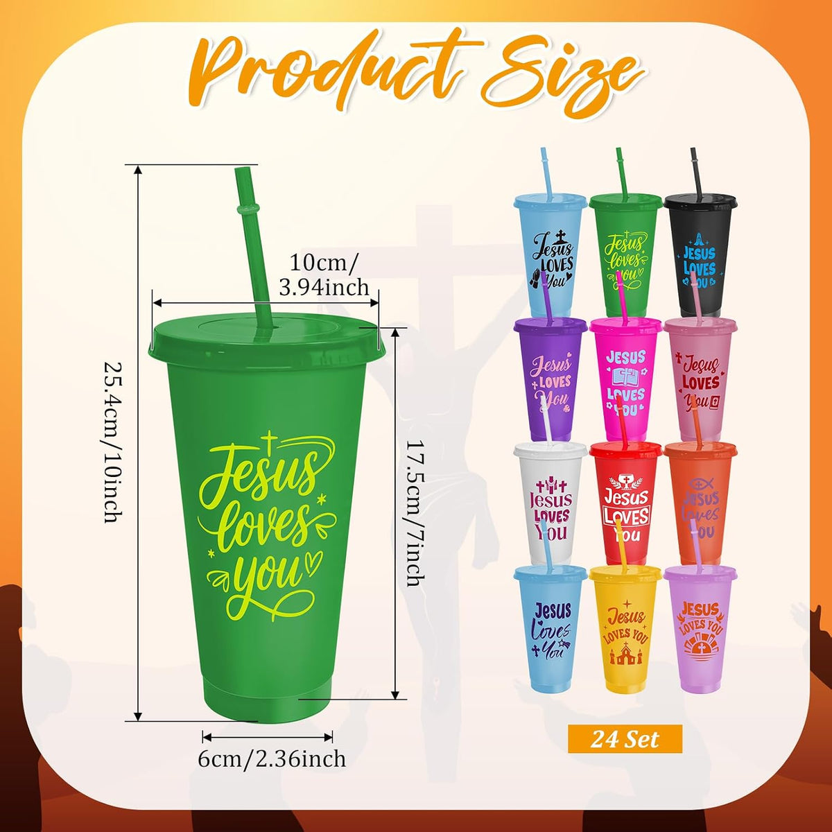 24 Pcs Christian Tumblers Bulk 24 Oz Bible Verse Cups with Lids and Straws Religious Drink Cups for Church Gifts VBS Gifts Sunday School Events Faith-Based Party Favors