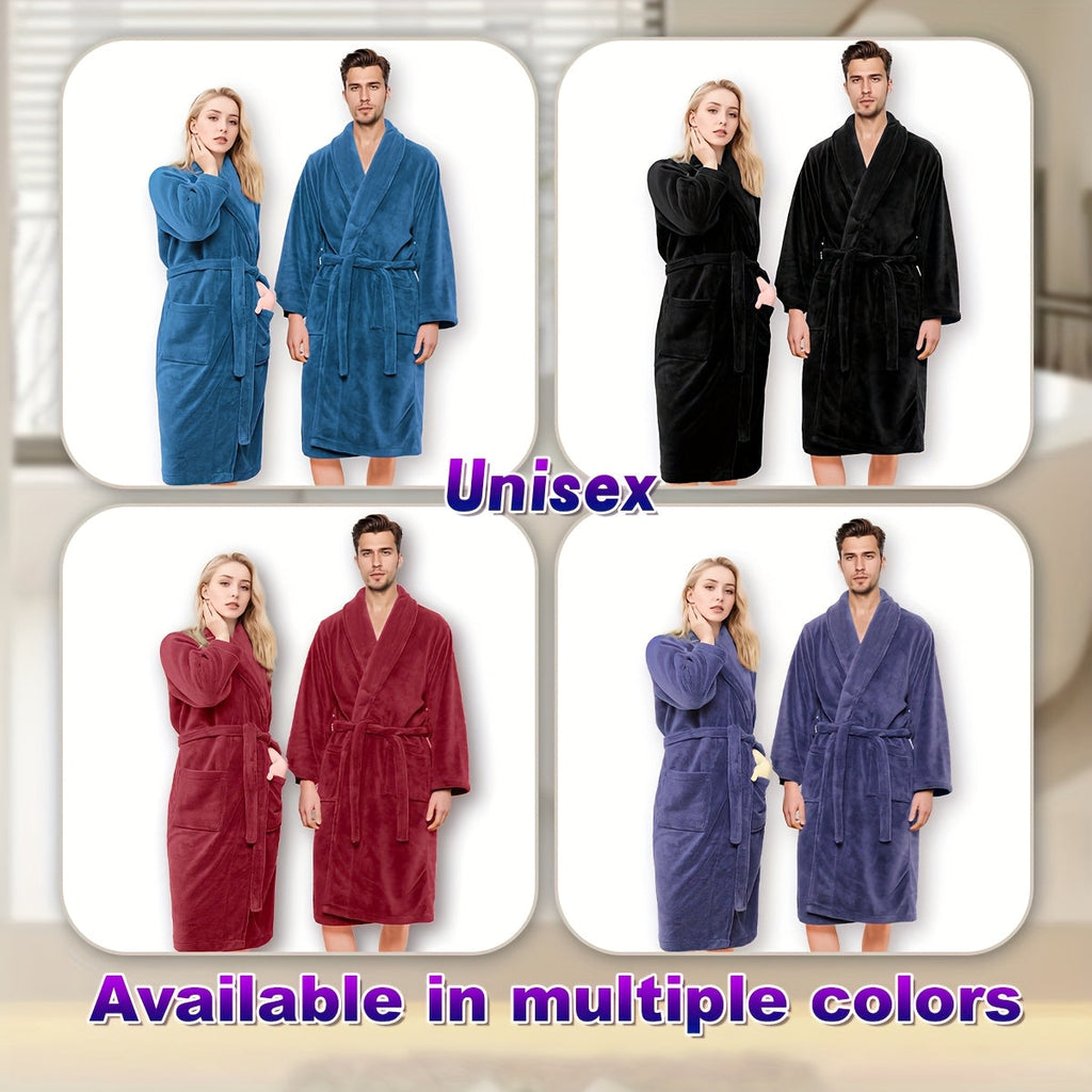 Unisex Extra Warm Coral Fleece Bathrobe Mens and Women Adult Robes for Your Bathroom Bath Towel Bedroom Shawl Collar Robes, Valentines gift for lovers - Elle Ere Peace