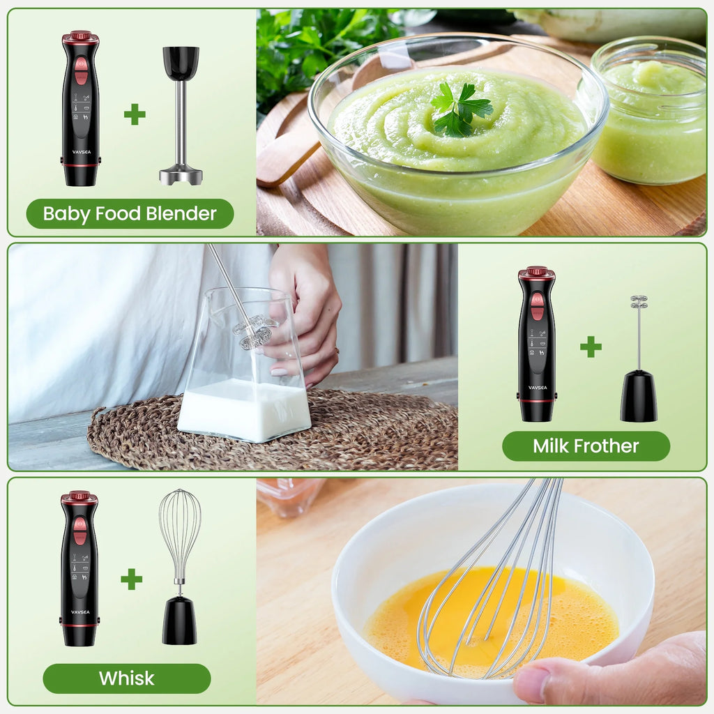 Immersion Blender, 1100W 5-In-1 Hand Blender, 24-Speed Handheld Stick Blender for Kitchen, Chopper, Beaker, Whisk, Milk Frother, for Baby Food Processor/Smoothies, New