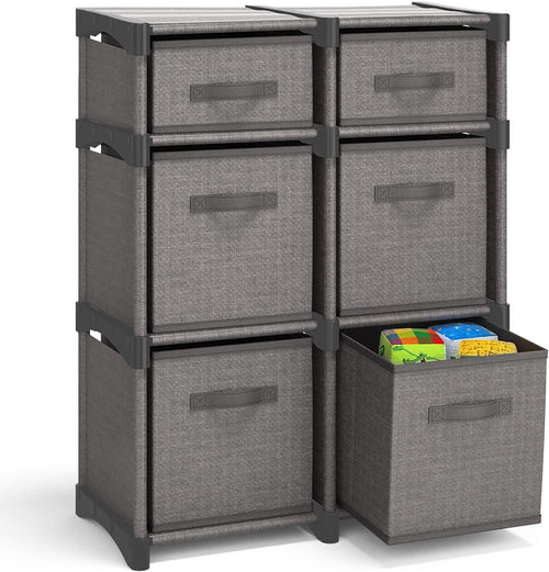 6 Cube Storage Organizer - Gray Cube Organizer Shelf, DIY Storage Cubes Organizer Shelves with Fabric Storage Cubes, Sturdy Cubbies Storage Shelves, Cube Storage Shelf for Bedroom, Playroom and More