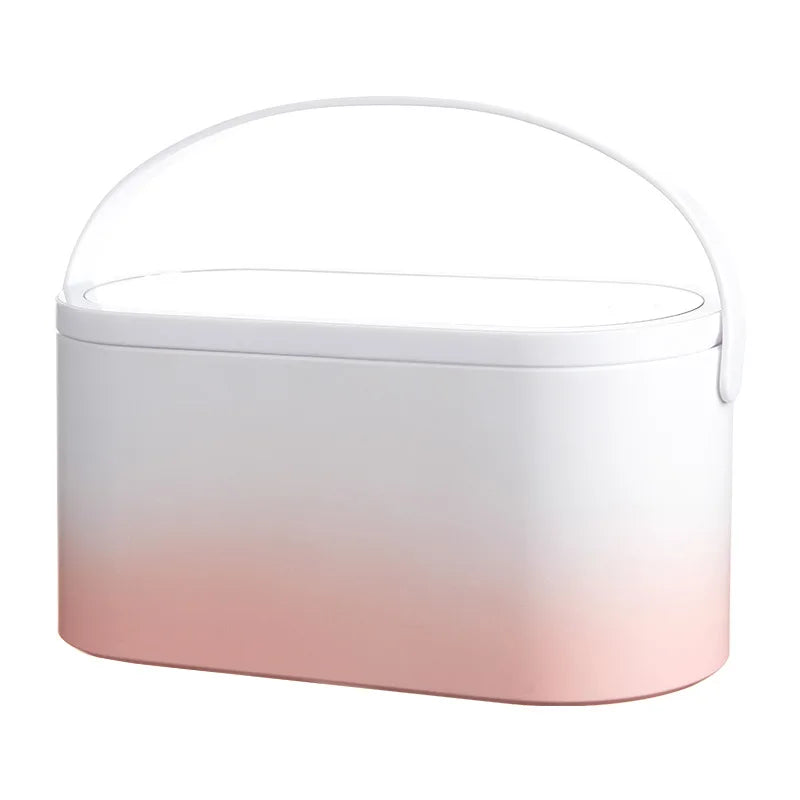 Rechargeable LED Makeup Mirror with Storage Box Portable Folding Rotating Desktop Vanity Mirror for Women Beauty