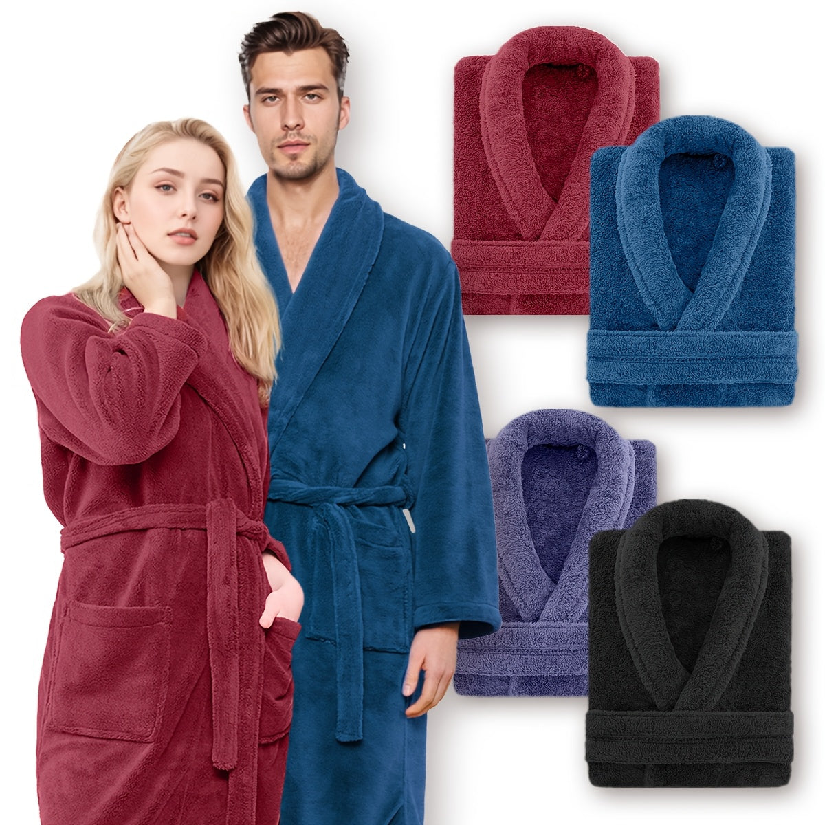 Unisex Extra Warm Coral Fleece Bathrobe Mens and Women Adult Robes for Your Bathroom Bath Towel Bedroom Shawl Collar Robes, Valentines gift for lovers - Elle Ere Peace