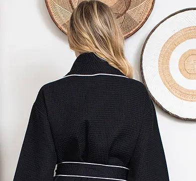 Women’s Waffle Piping Bathrobe – Lightweight Spa-Style Comfort - Elle Ere Peace
