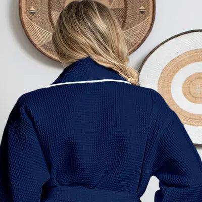 Women’s Waffle Piping Bathrobe – Lightweight Spa-Style Comfort - Elle Ere Peace