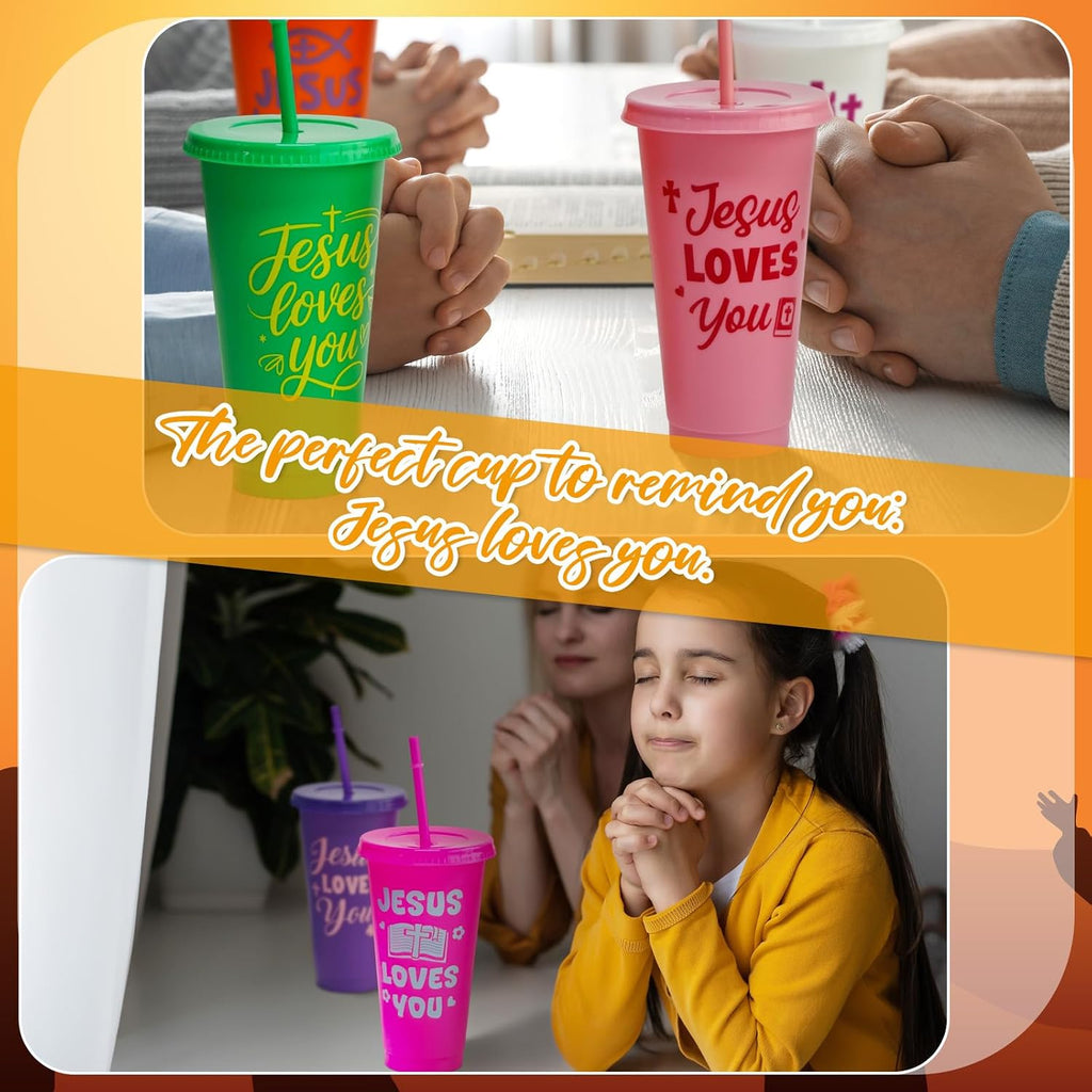 24 Pcs Christian Tumblers Bulk 24 Oz Bible Verse Cups with Lids and Straws Religious Drink Cups for Church Gifts VBS Gifts Sunday School Events Faith-Based Party Favors