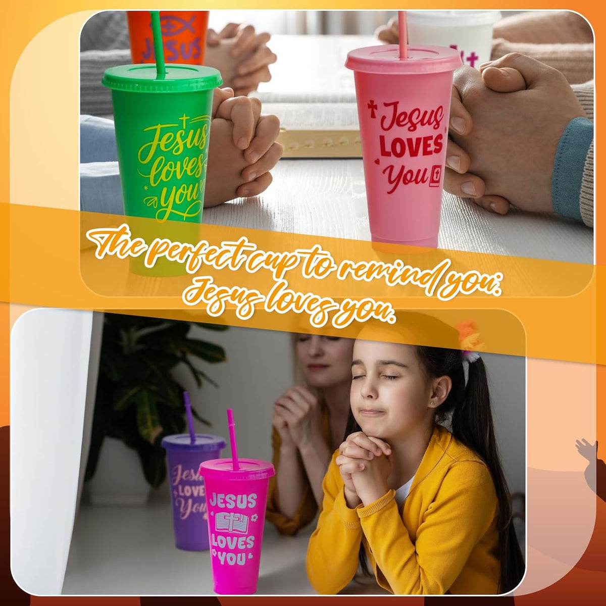 24 Pcs Christian Tumblers Bulk 24 Oz Bible Verse Cups with Lids and Straws Religious Drink Cups for Church Gifts VBS Gifts Sunday School Events Faith-Based Party Favors