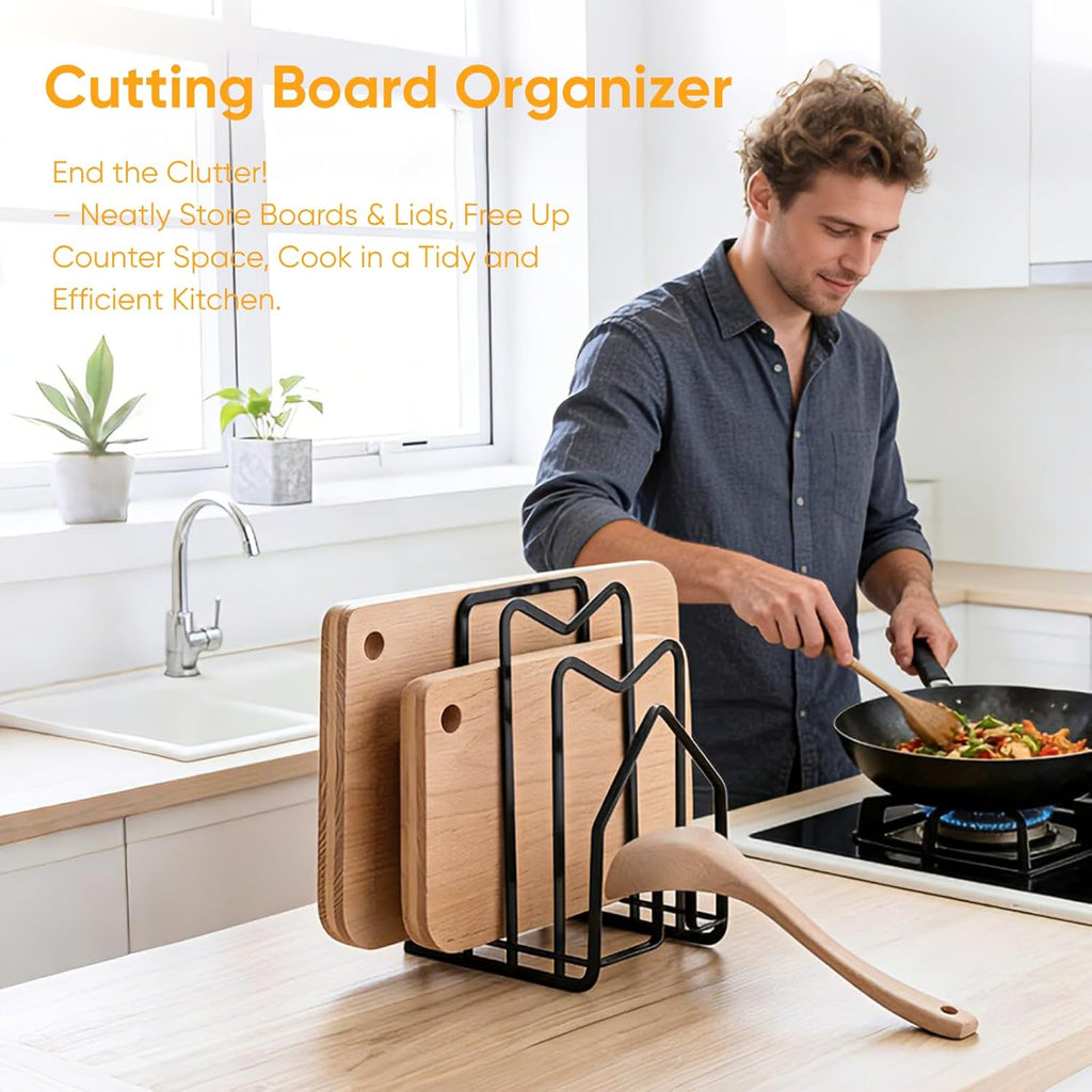 Cutting Board Holder Chopping Boards Organizer Holder Kitchen Countertop Pot Pan Lids Rack Kitchenware Organizer Flat Steel 4.92 X 5.7 X 8.47 In. Black
