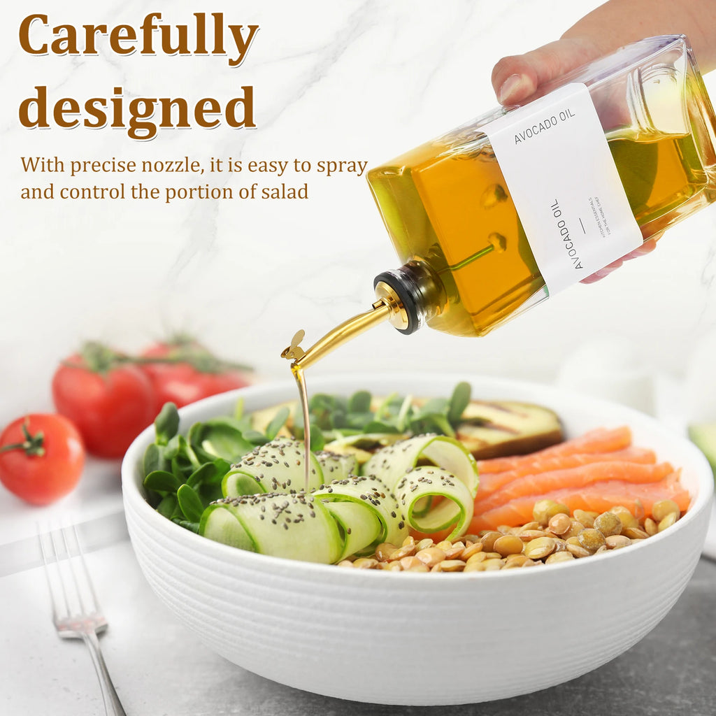 2Pcs 500Ml Olive Oil Dispenser Bottle Glass Oil Dispenser Rectangular Cooking Dispenser Transparent Olive Oil Bottle with Labels