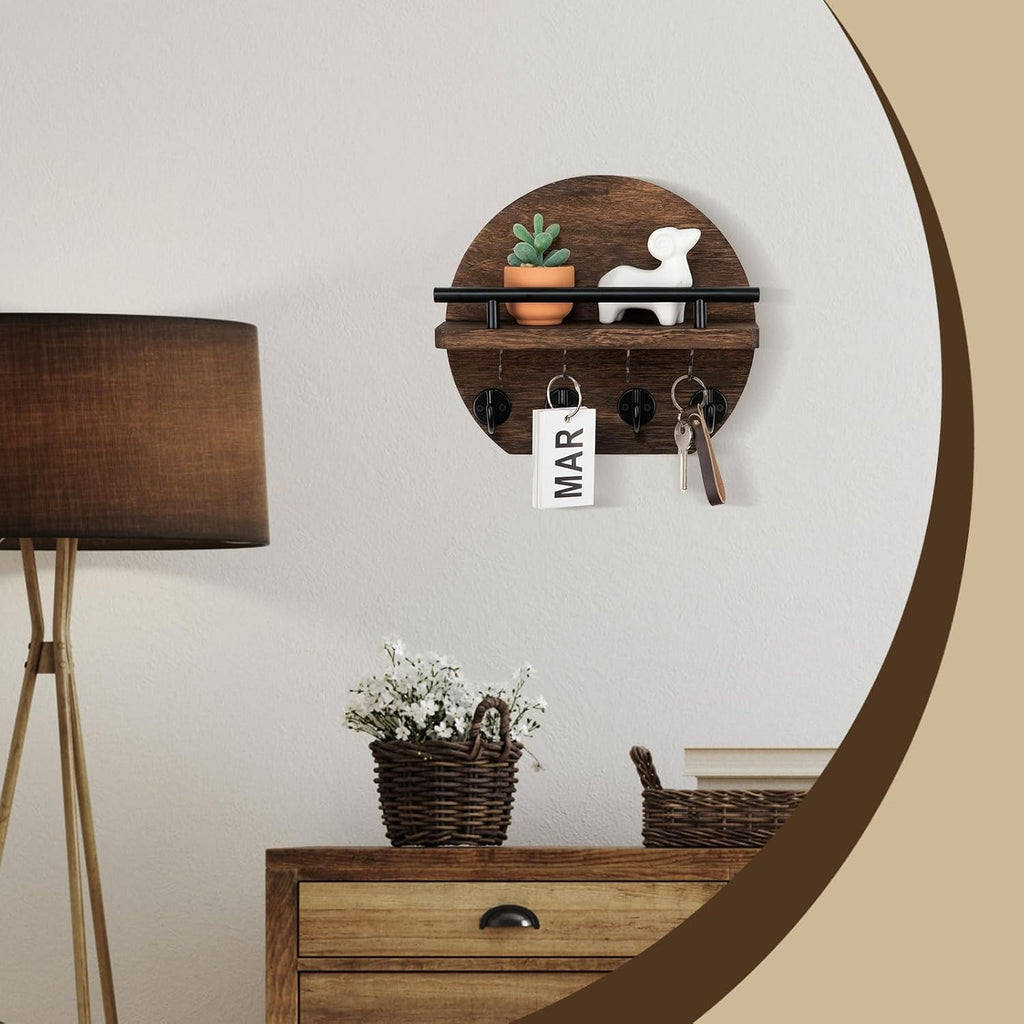 Key Holder for Wall Set, 9.8 Inch Circular Key Holder (Brown) and 11.8 Inch Key Holder for Wall (Brown)