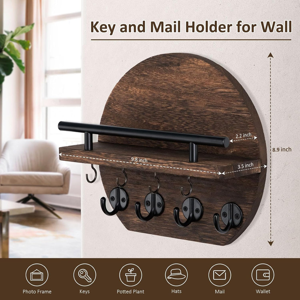 Key Holder for Wall Set, 9.8 Inch Circular Key Holder (Brown) and 11.8 Inch Key Holder for Wall (Brown)