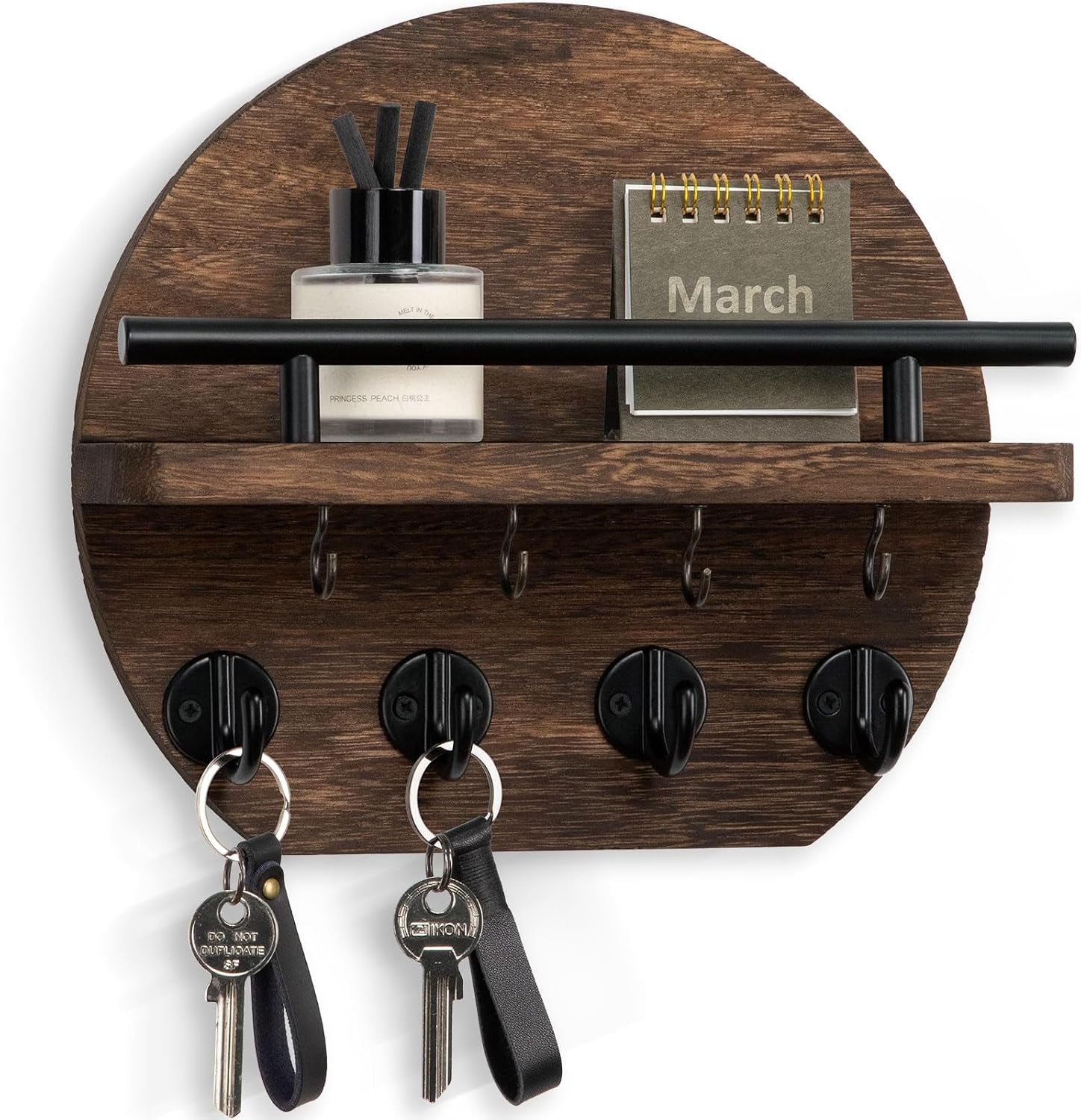 Key Holder for Wall Set, 9.8 Inch Circular Key Holder (Brown) and 11.8 Inch Key Holder for Wall (Brown)