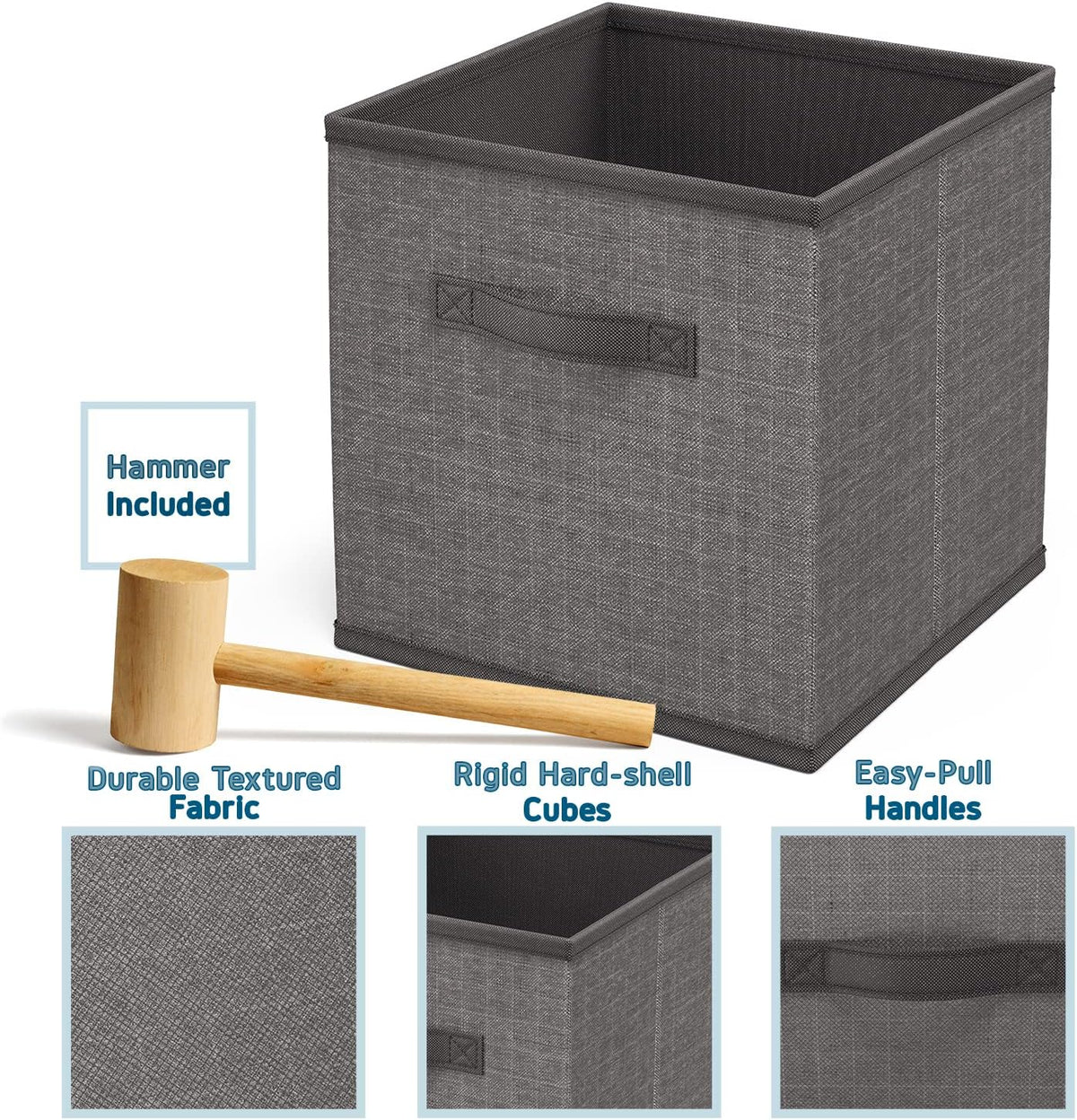 6 Cube Storage Organizer - Gray Cube Organizer Shelf, DIY Storage Cubes Organizer Shelves with Fabric Storage Cubes, Sturdy Cubbies Storage Shelves, Cube Storage Shelf for Bedroom, Playroom and More