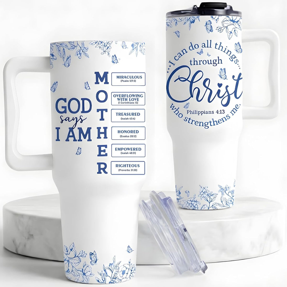 Christian Gifts for Mom, Mom Gift Tumbler with Handle 40Oz, Christian Religious Moms Gifts, Birthday Gift for Moms, Stepmom, Mommy to Be from Daughter, Son or Family, Present for Women Faith