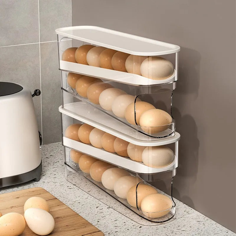 Bilayer Fridge Egg Storage Box Automatic Rolling Eggs Holder Rack Ladder Style Refrigerator Eggs Dispenser Egg Organizer Holder
