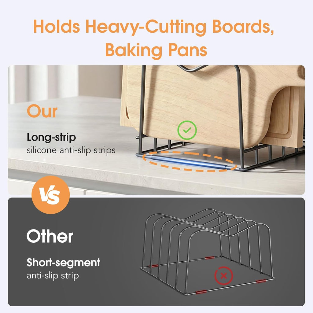 2 PC 5Mm Wire Cutting Board Organizer Holder Stand for Cabinet | Full Silicone Strip, No Slipping or Scratches, 1.2" Slot Spacing, Holds Cutting Boards, Sheet Pans, Skillets inside Cabinet